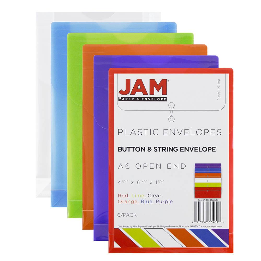Jam Paper Plastic Envelopes With Button And String Tie Closure Open