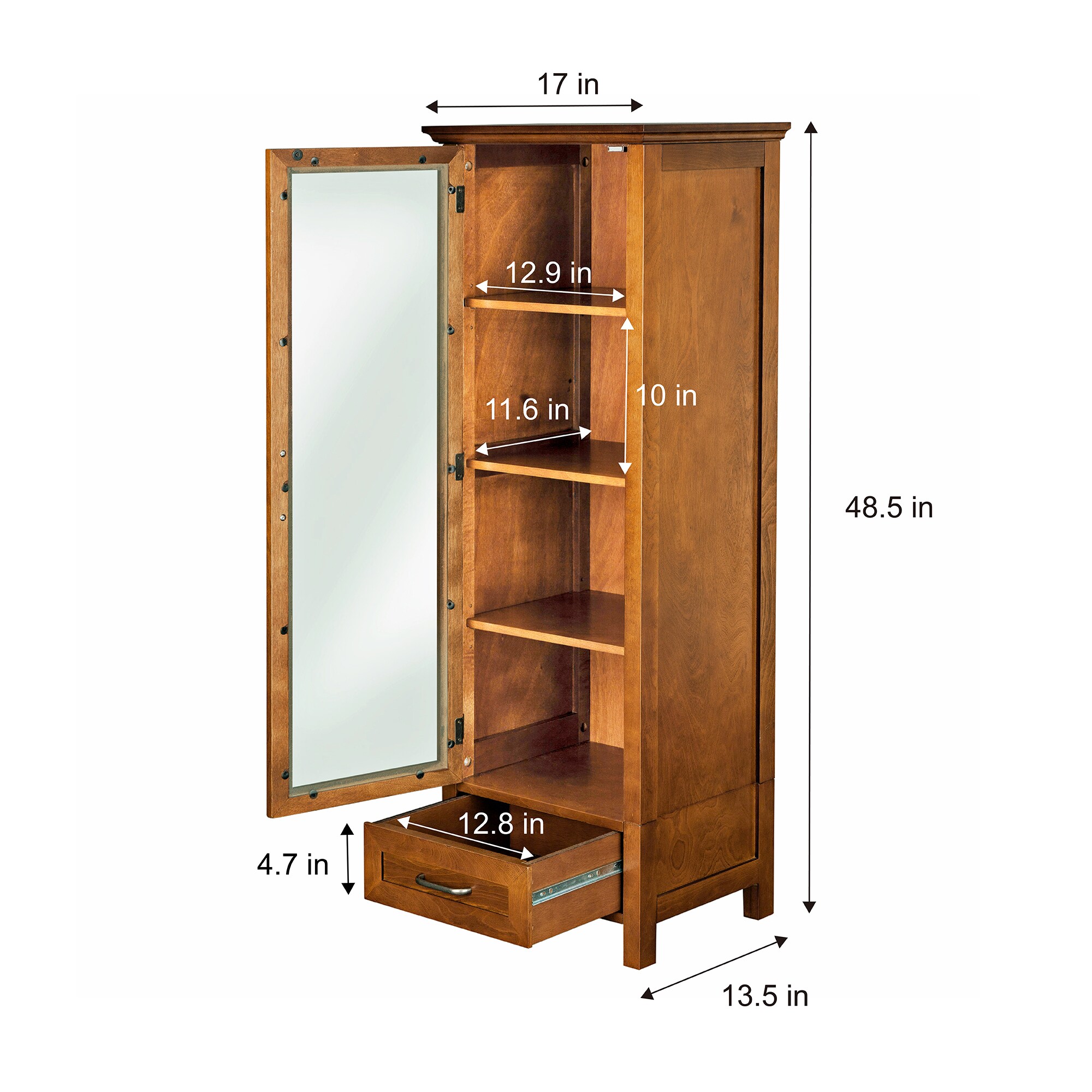 Elegant Home Fashions Avery 17-in W x 48.5-in H x 13.5-in D Oil Oak MDF Freestanding Linen Cabinet