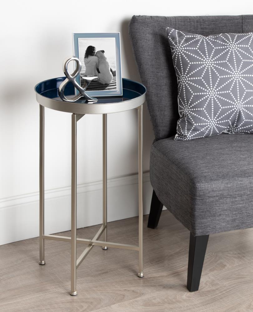 Silver 14 x 14 x 25.75 Kate and Laurel Celia Round Metal Foldable Accent Table with Tray Top