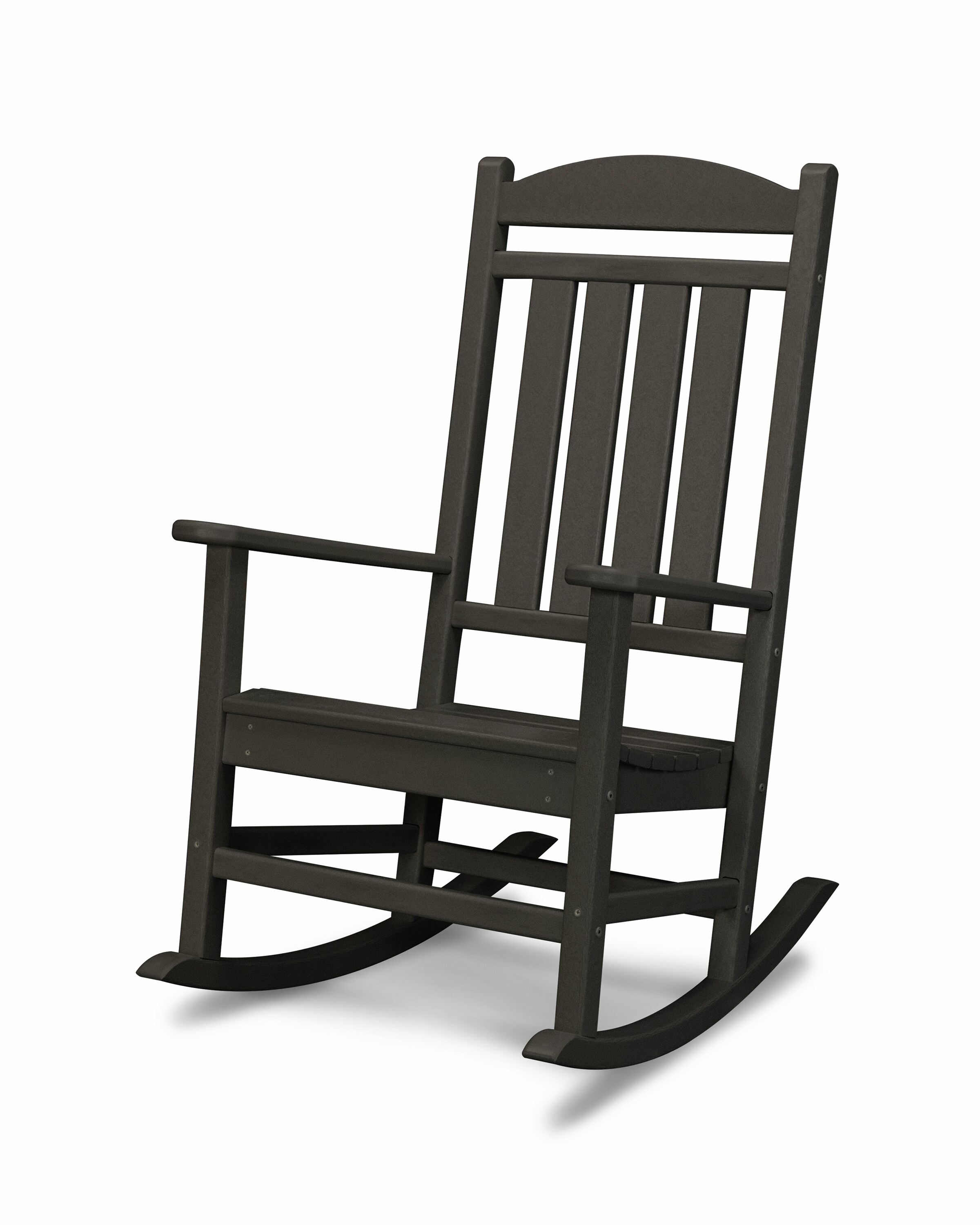 Patio Rocking Chair Contoured Seat Slatted Back Weather Resistant Wood Black 
