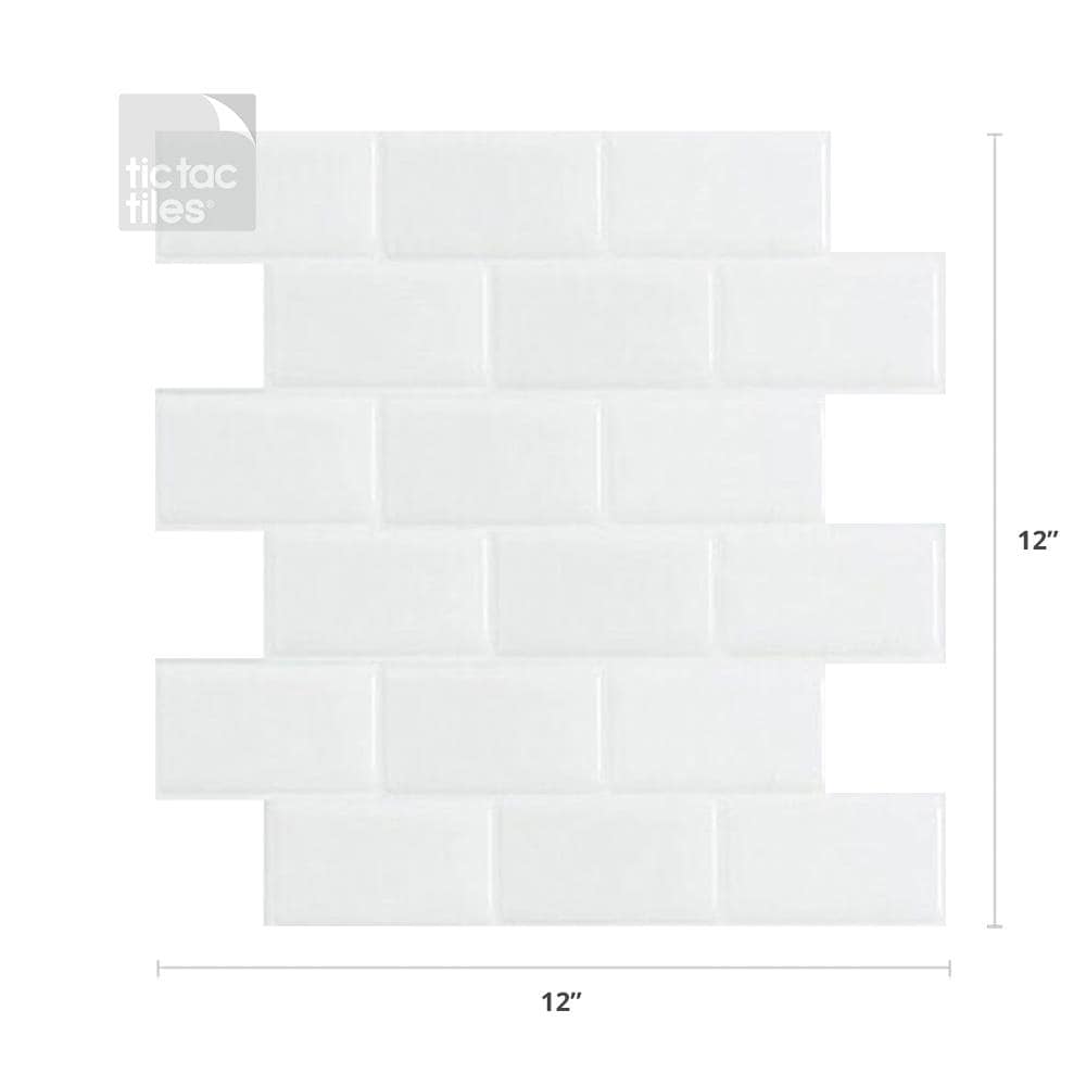 12x12 Premium Anti Mold Peel and Stick Wall Tile in Subway White Tic Tac Tiles 5 Tiles