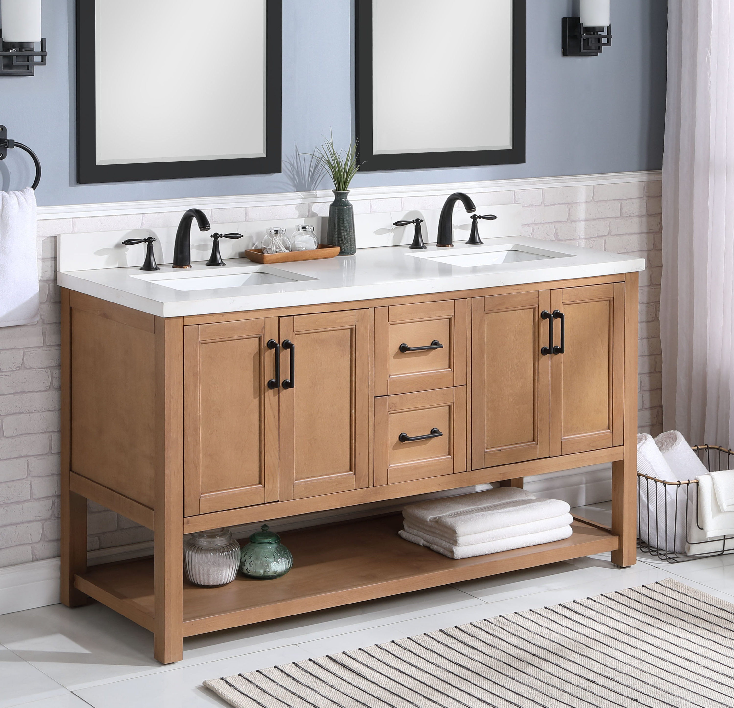 allen + roth Harwood 60-in Natural Undermount Double Sink Bathroom Vanity  with White and Gray Quartz Top in the Bathroom Vanities with Tops  department at Lowes.com