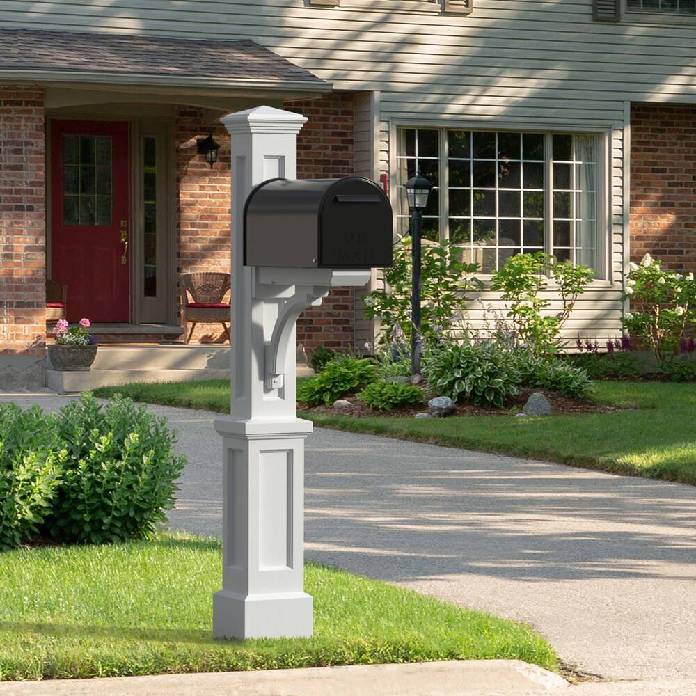 black mailbox mailbox Mayne Newport Plus Mailbox post white post 