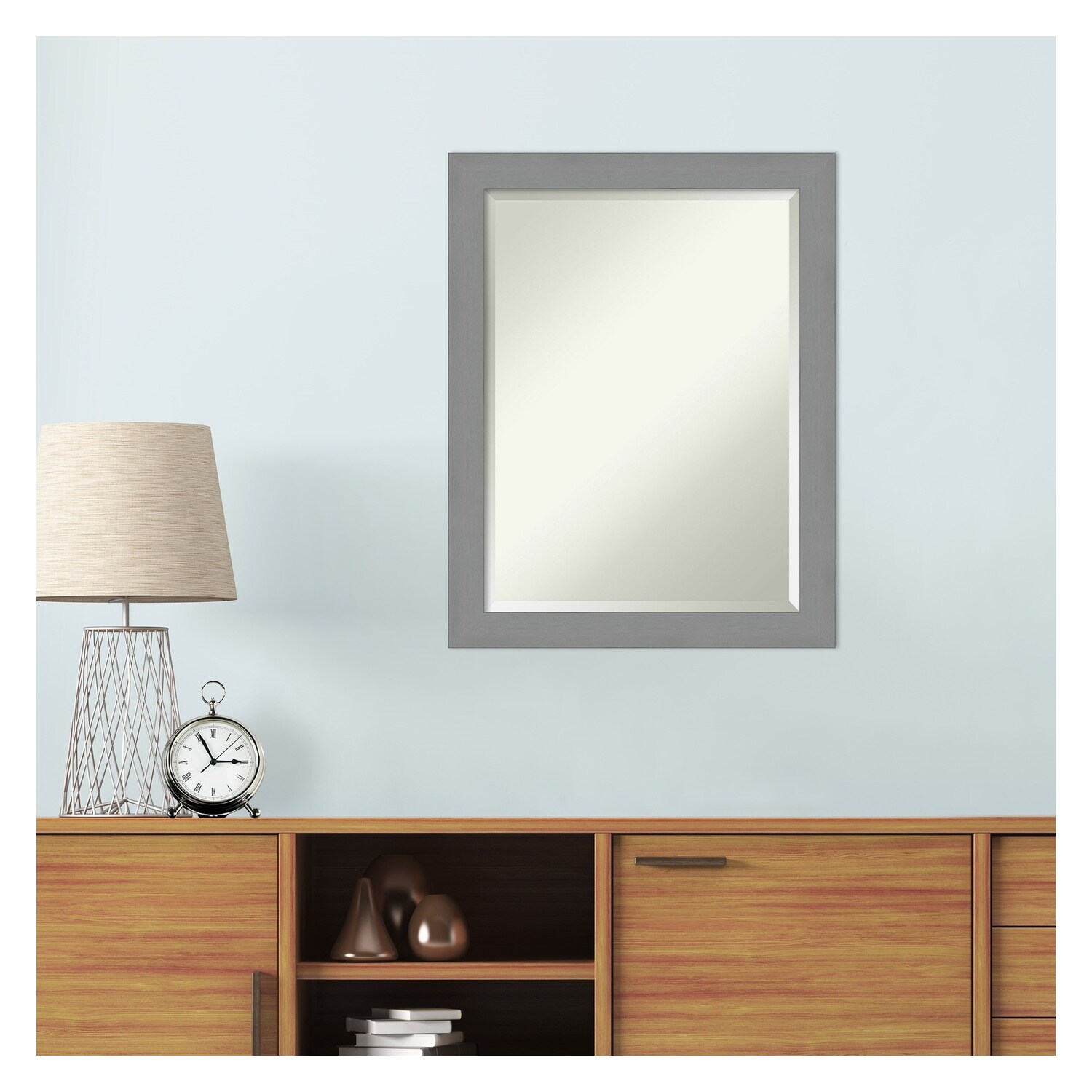 Amanti Art Brushed Nickel Frame 21.5-in W x 27.5-in H Brushed Silver Rectangular Bathroom Vanity Mirror
