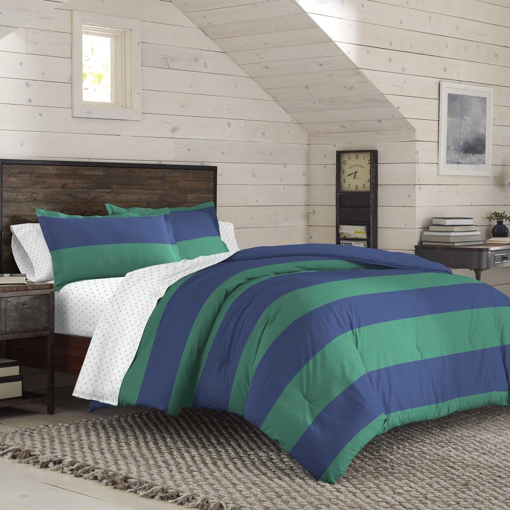 Navy Rugby Stripes Easy-Wash Microfiber Twin/Twin XL Basics Comforter Set Soft
