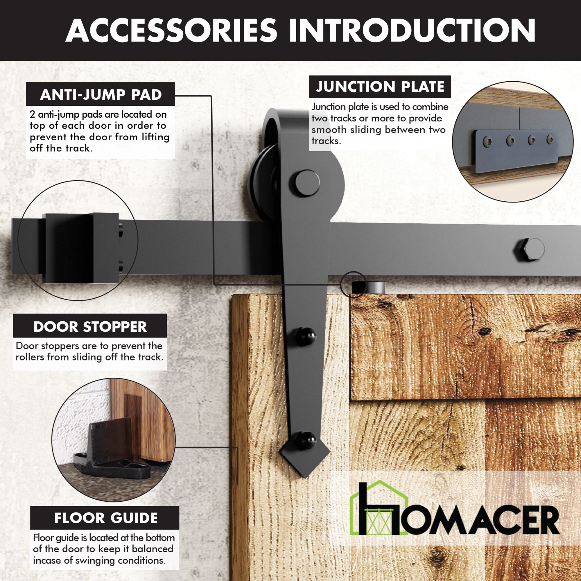 HOMACER 60-in Rustic Black Interior/Exterior Arrow Barn Door Kit