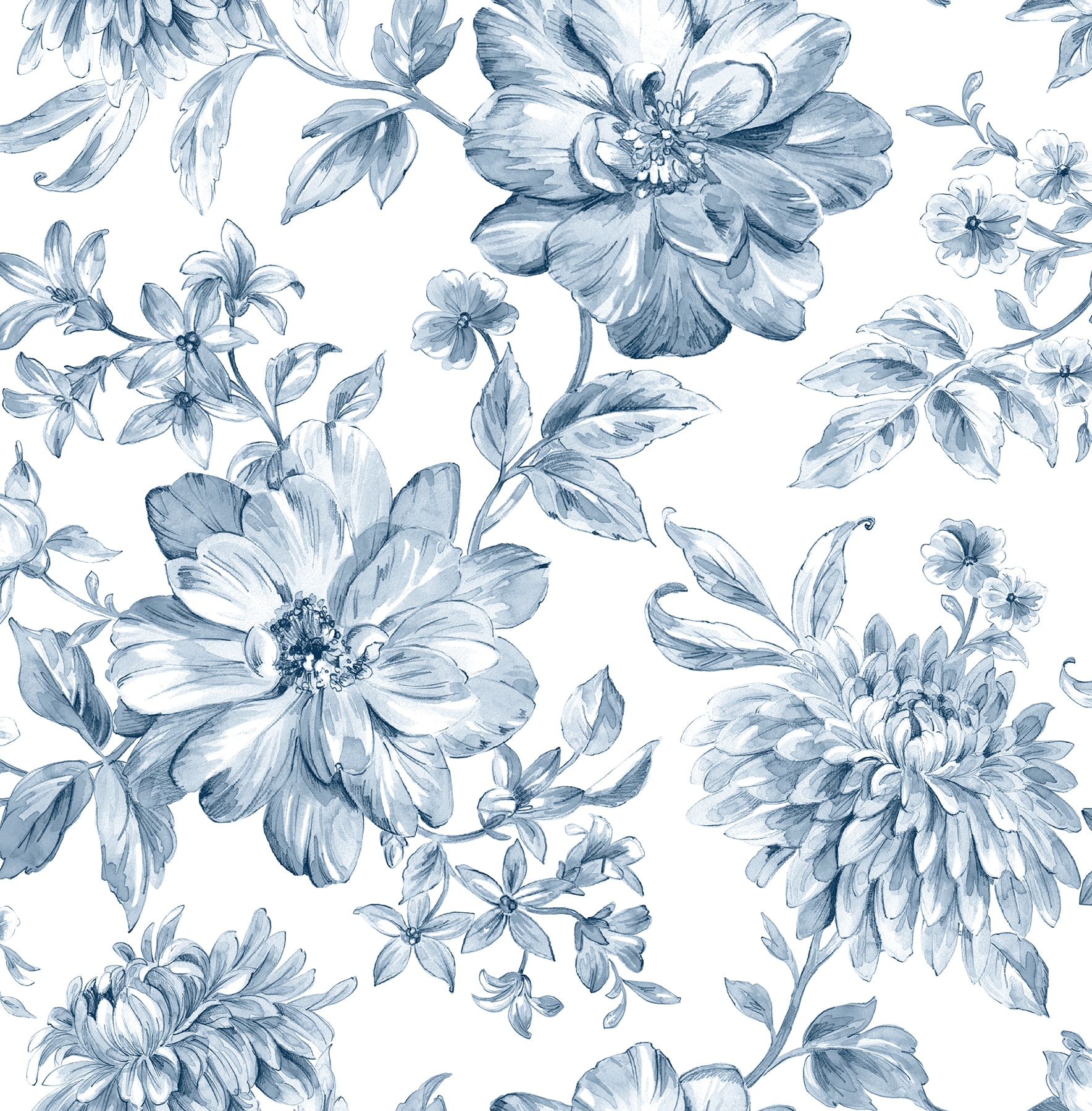 Blue Baskets of Flowers on Brown Burlap Wallpaper by Brewster  T742533