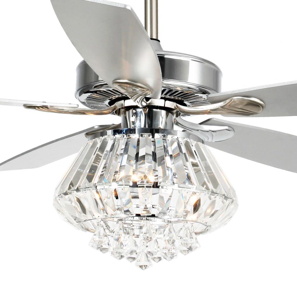 52" Retro 5 Blades Ceiling Fan Lamp 3-Lights Crystal Shade Chandelier w/ remote 
