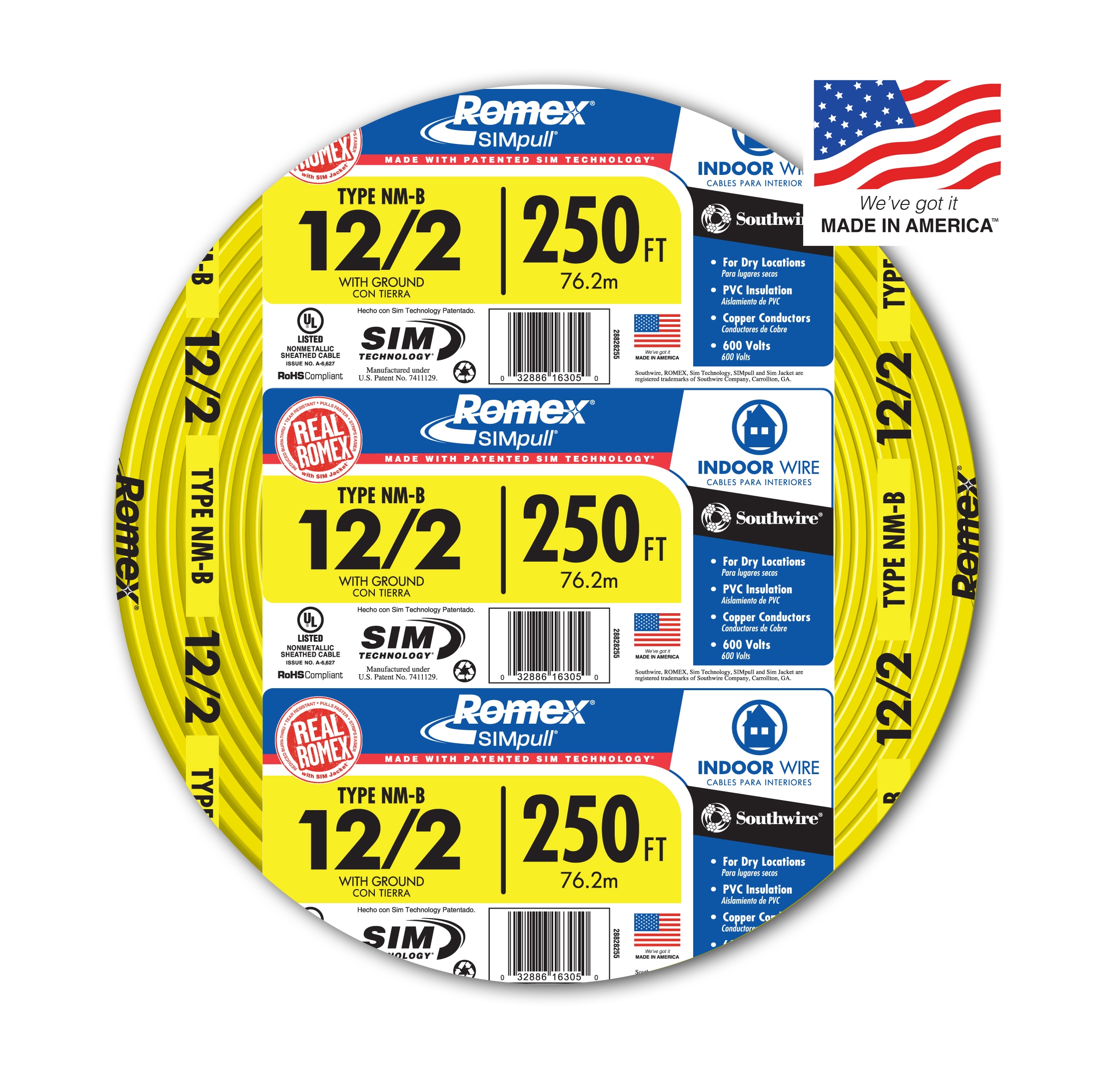 12/2 W/GROUND ROMEX INDOOR ELECTRICAL WIRE 100' FEET ALL LENGTHS AVAILABLE 