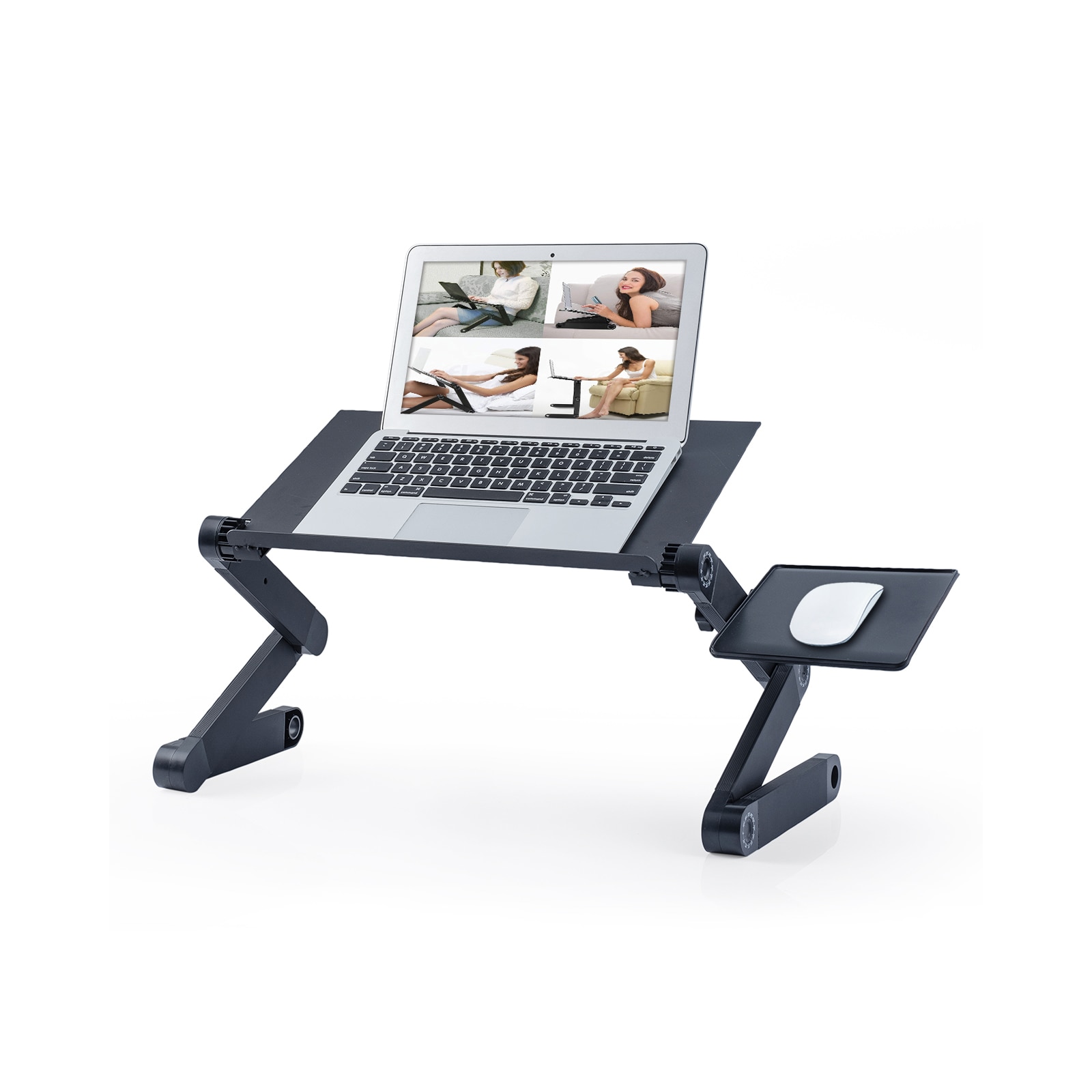 Rainbean RAINBEAN 16.5 in. Black Adjustable and Foldable Portable Laptop  Stand with Mouse Pad