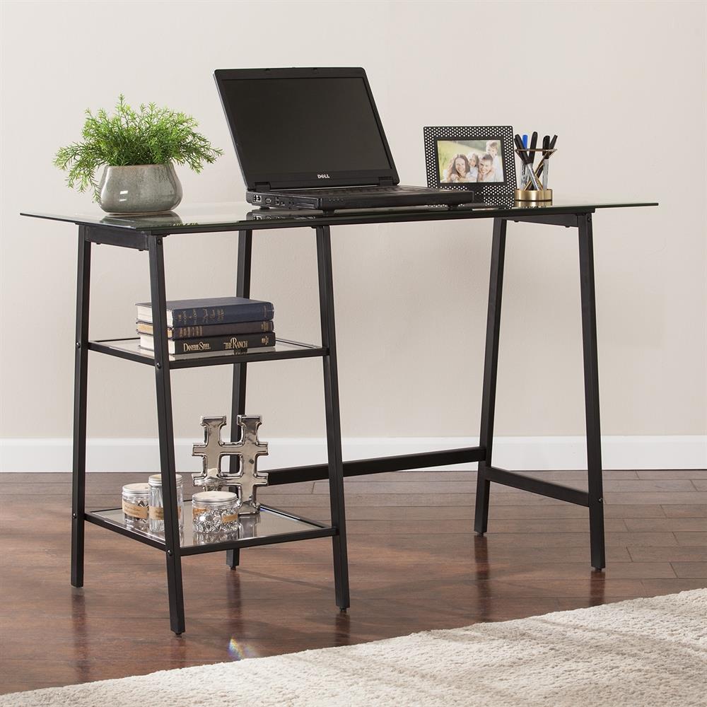 distressed black writing desk