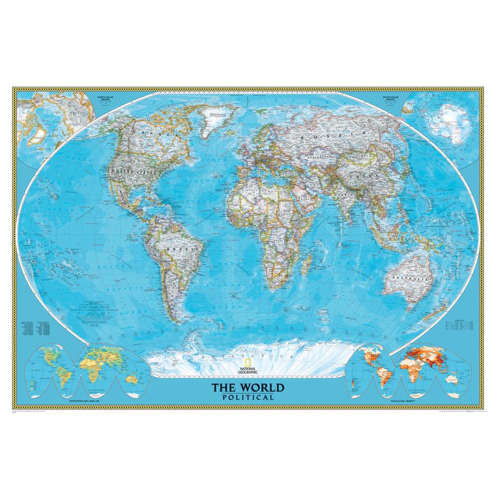 EXECUTIVE WORLD MAP by NATIONAL GEOGRAPHIC Educational Home Office Wall Decor 