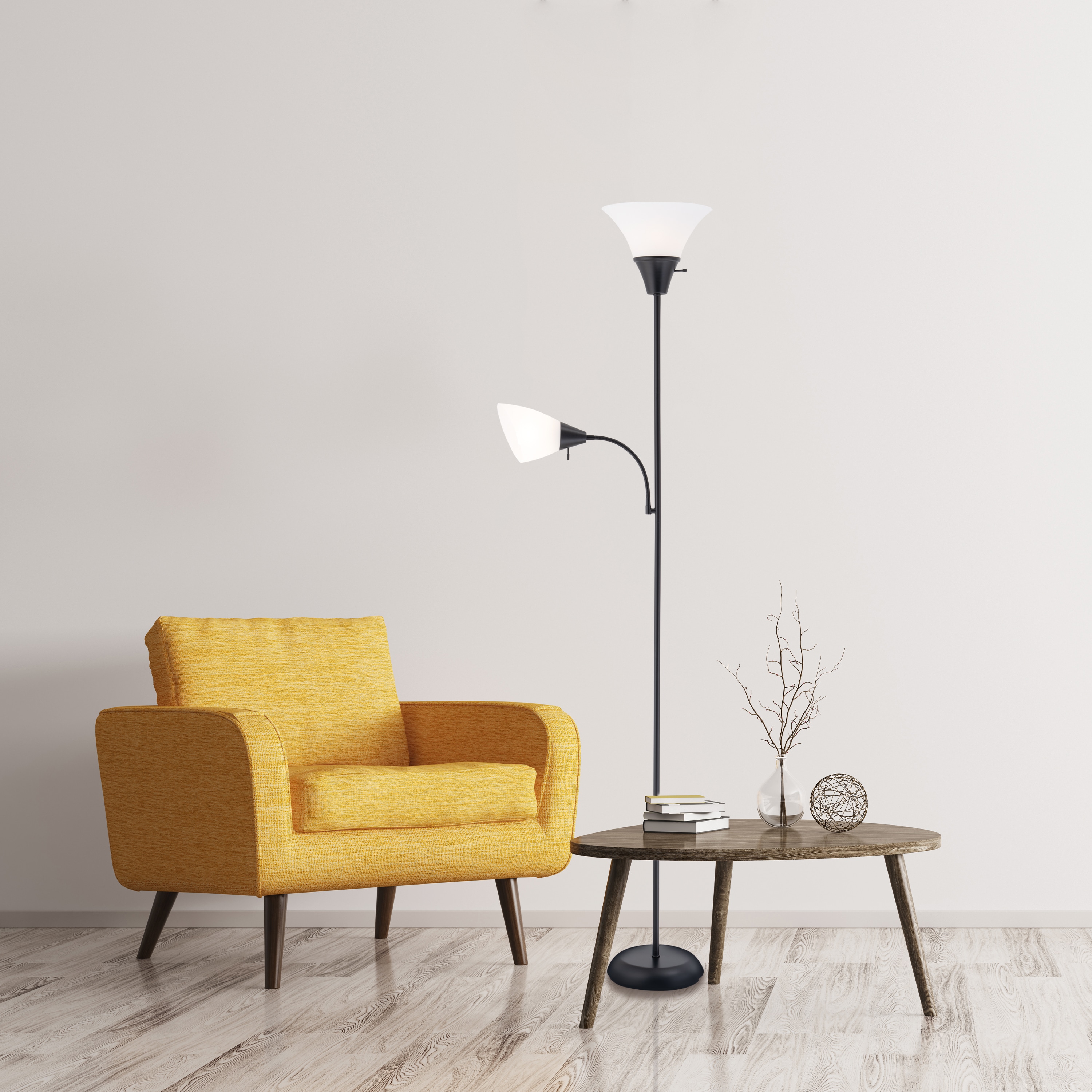 71-in Matte Black Torchiere with Reading Light Floor Lamp in the Floor ...