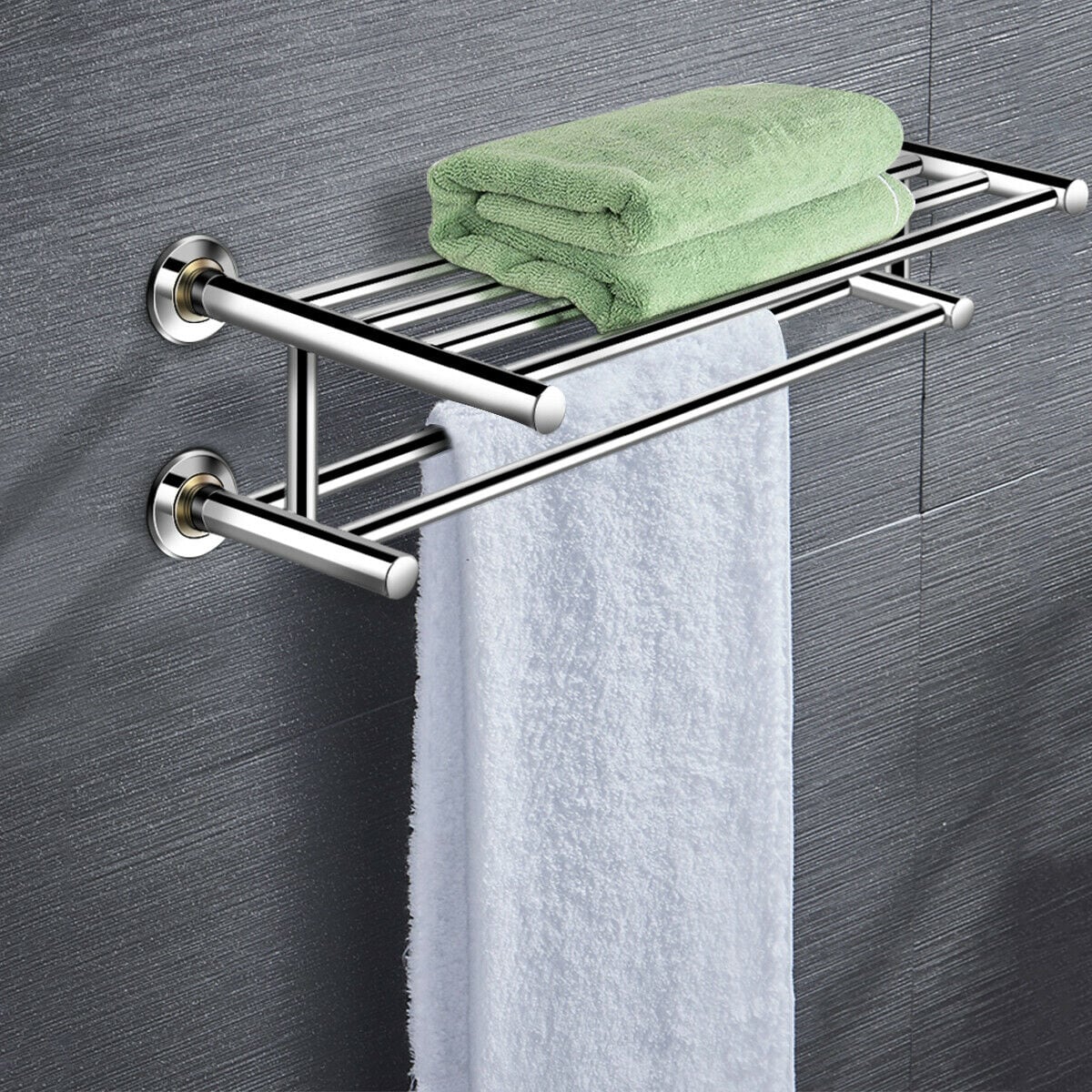 Wall Mounted Towel Rack Rail Holder Storage Shelf Bathroom Hotel Stainless Steel 
