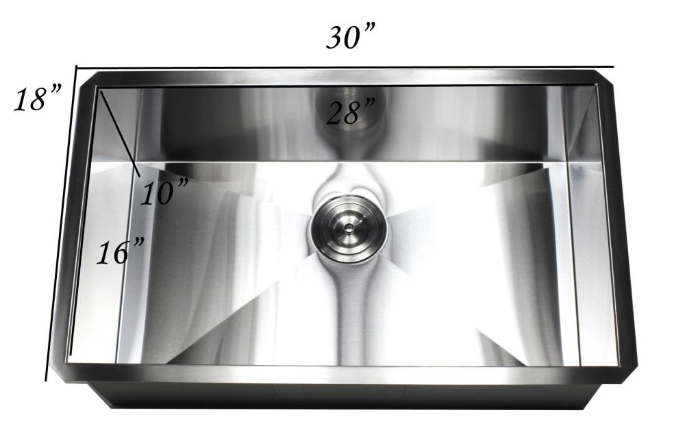 22"x18" Single Bowl Undermount Stainless Steel Kitchen Sink Zero Radius 