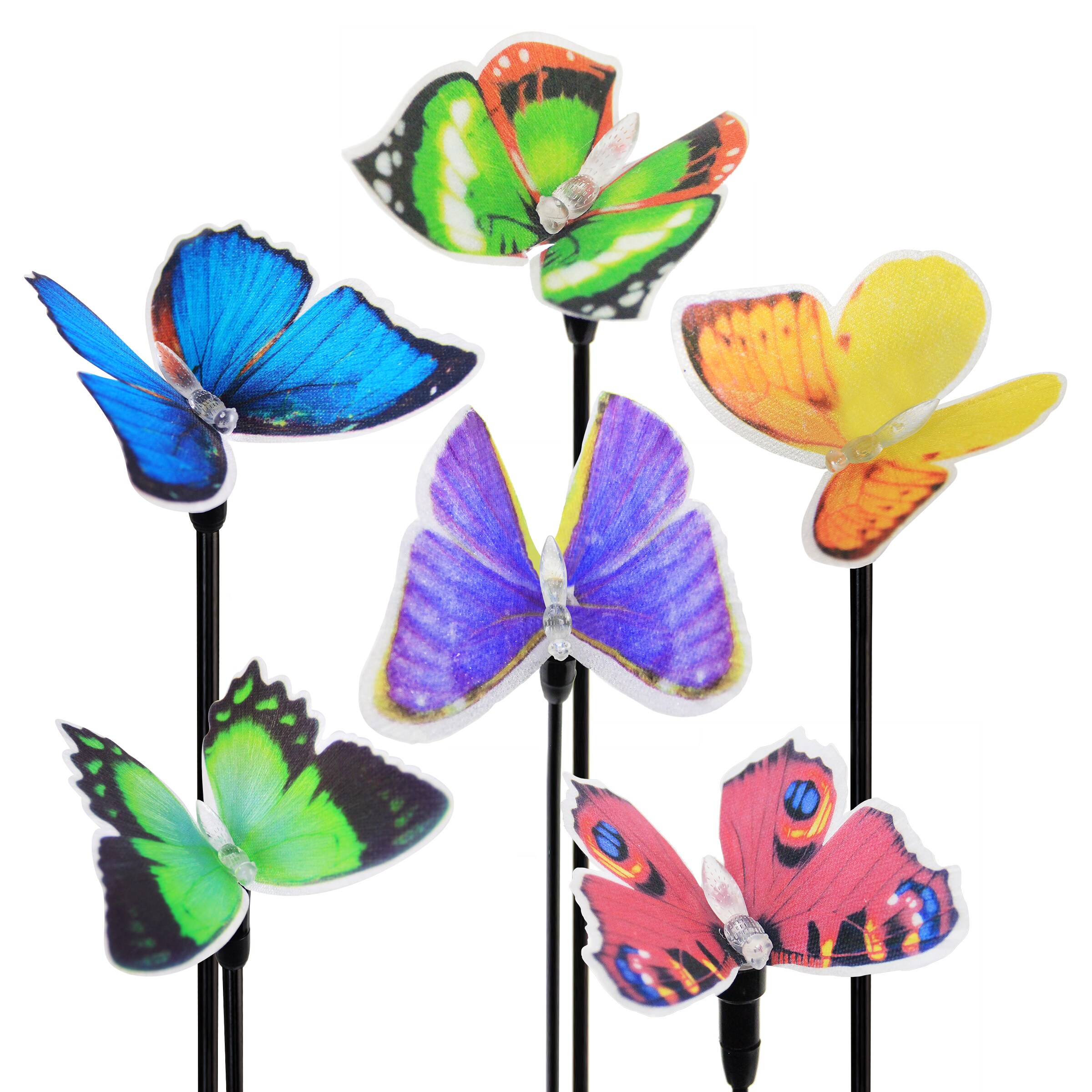 Weather Resistant Color-Changing LED Butterfly Toppers 5”W x 30”H Set of 3 Exhart 5 Inch Wide Large Butterfly Solar Garden Stakes w/Fiber Optic Light Patented LED Stakes- Butterfly Garden Decor 