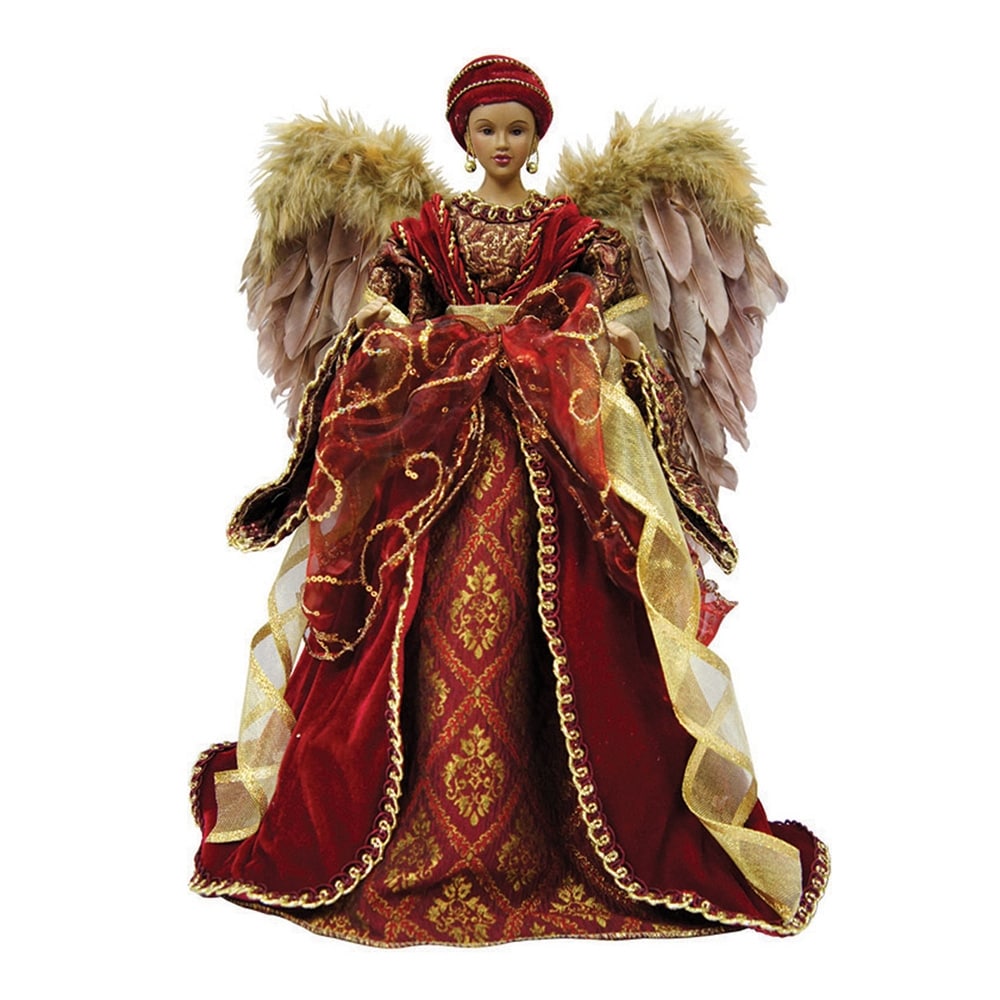 red/gold Center Piece/Tree topper Large Resin/velvet Christmas Angel 