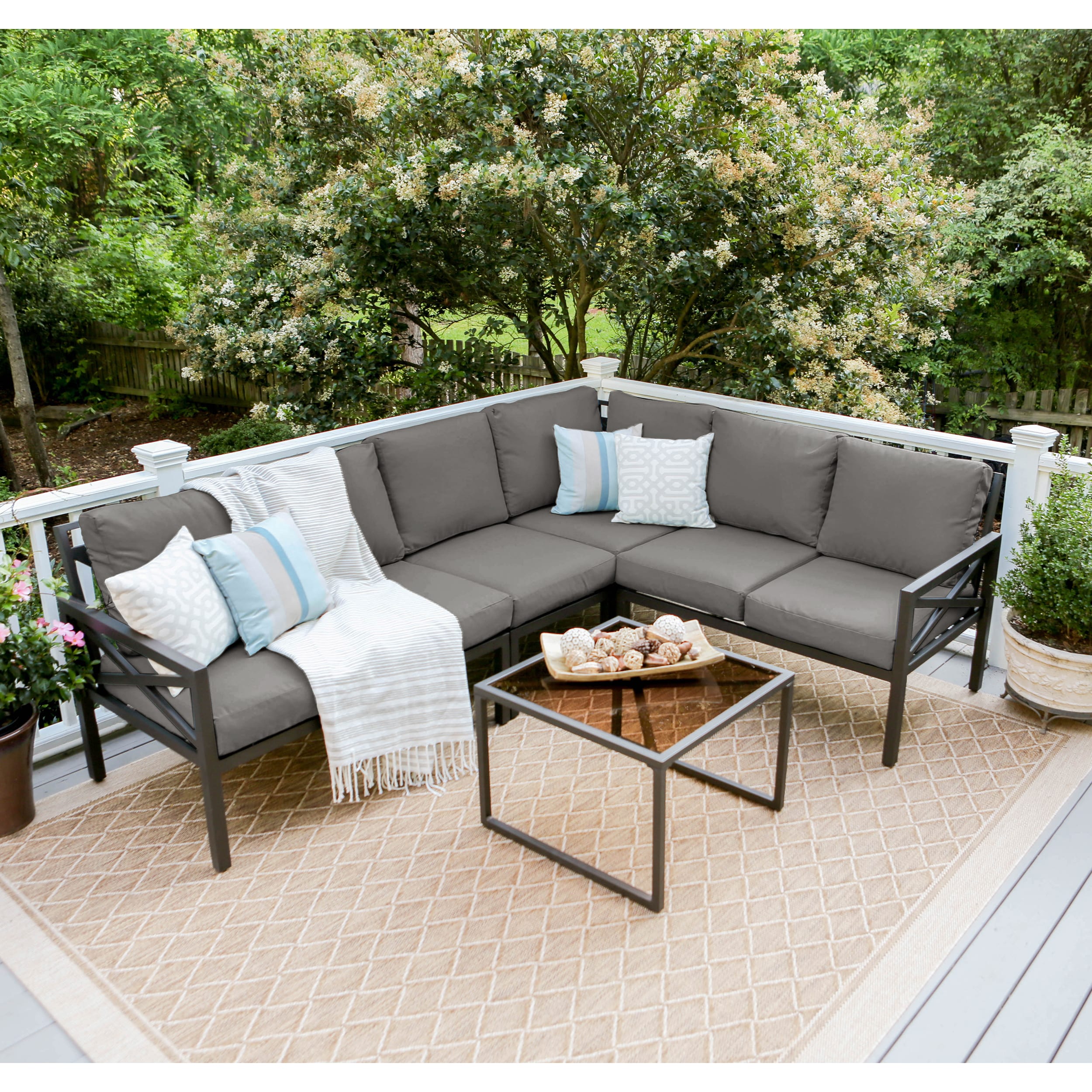 Outdoor Sofa Set With Gray Cushions Aluminum Sectional Furniture Couch Patio 