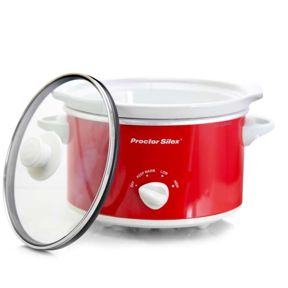 PROCTOR SILEX RED & WHITE 1.5 Qt SLOW COOKER Removeable Pot Glass Lid 3 Heat 