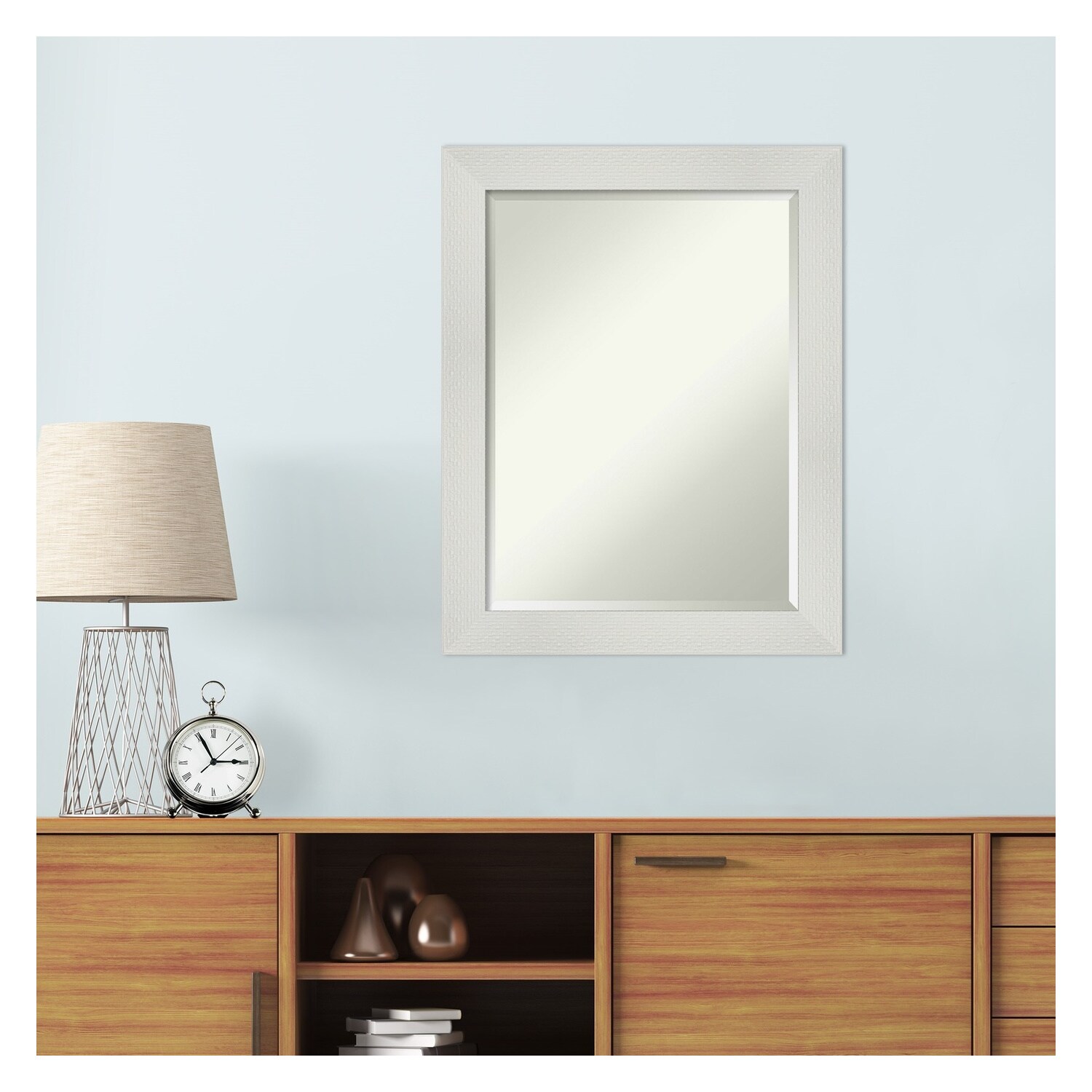 Amanti Art Mosaic White Frame 22.25-in W x 28.25-in H Glossy White Rectangular Bathroom Vanity Mirror