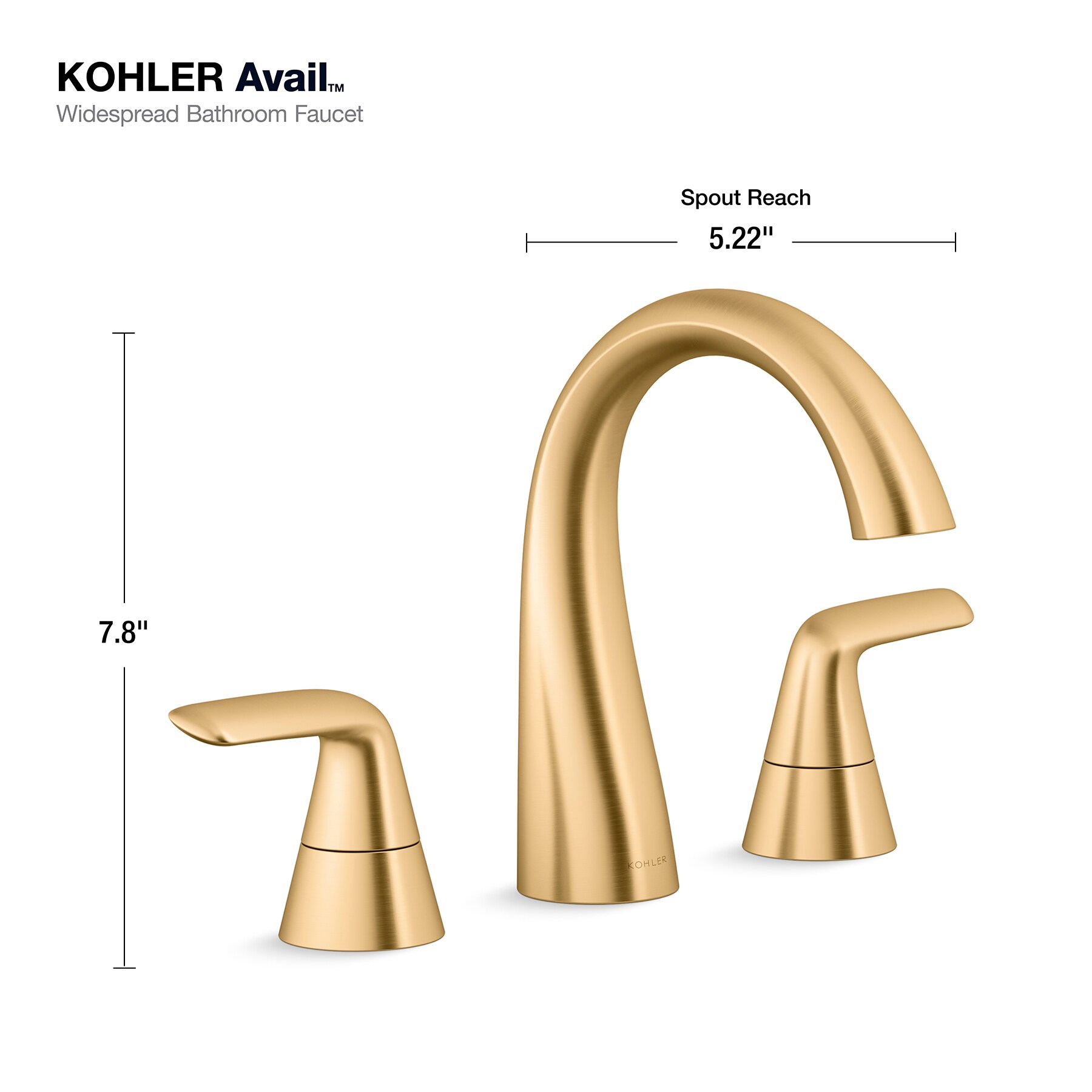 KOHLER Avail Vibrant Brushed Moderne Brass 2-handle Widespread WaterSense  Bathroom Sink Faucet with Drain