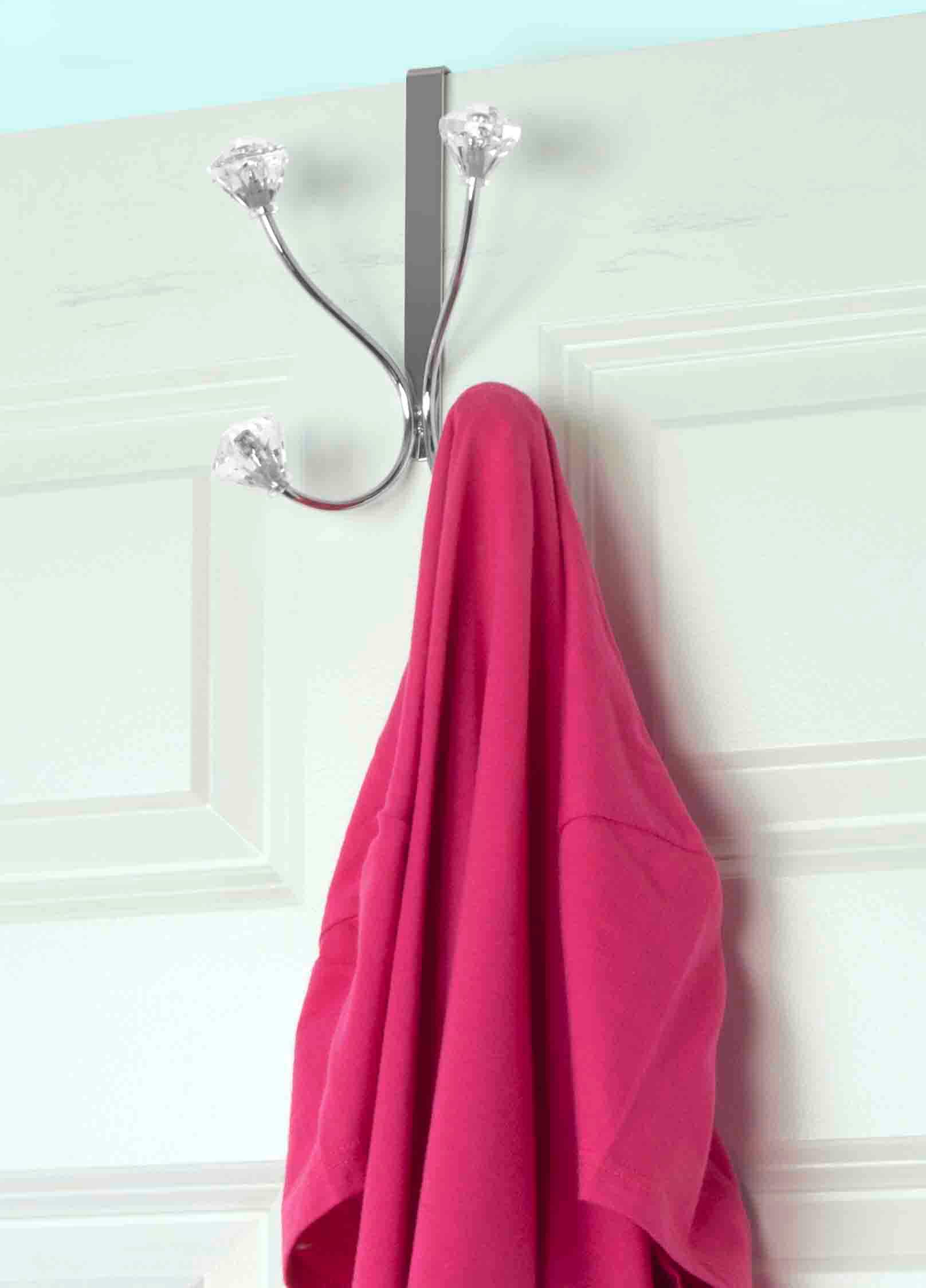 Over The Door Double Hook Essentials Chrome Plated Coat Clothes Towel Hanger New 