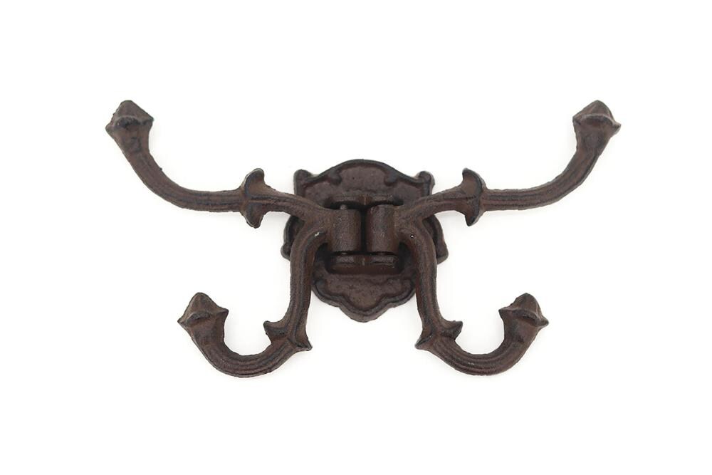 6 BROWN ARTS & CRAFTS STYLE WALL HOOKS HANGERS 4.75" CAST IRON rustic hardware 