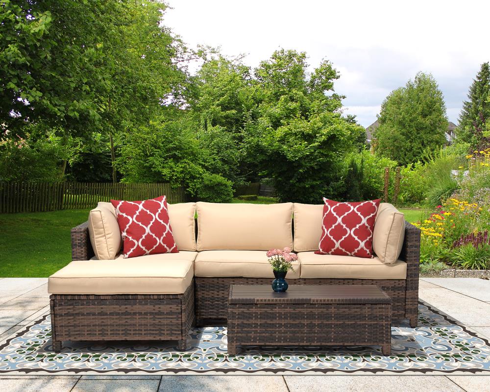 3PCS Garden Rattan Conversation Set Patio Outdoor Home Cushioned Sofa Set 