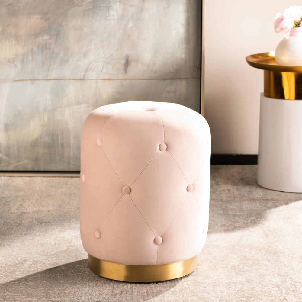 Safavieh Carnation Modern Light Pink Velvet Round Ottoman In The Indoor