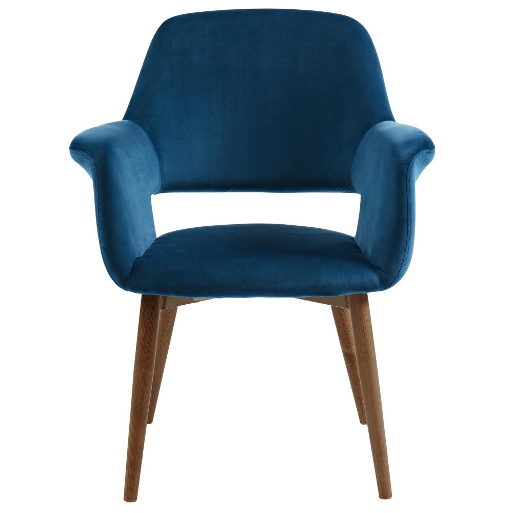 mid century modern blue velvet chair