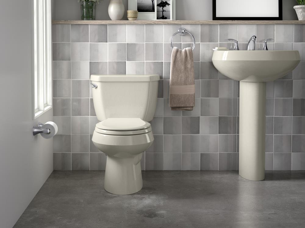 KOHLER Wellworth Almond Round Standard Height 2-piece WaterSense Toilet ...