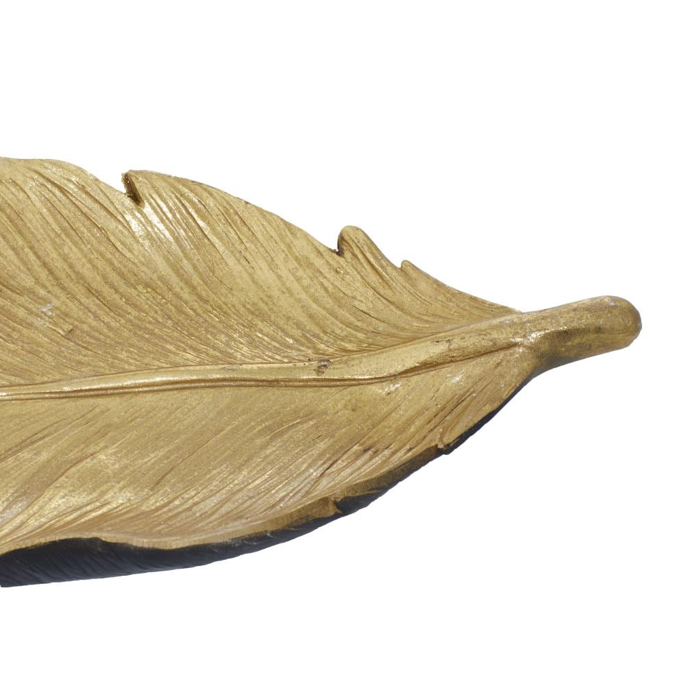 15" GOLD CERAMIC  FEATHER / LEAF PLATE TRAY GLAM HOME GIFT NEW 