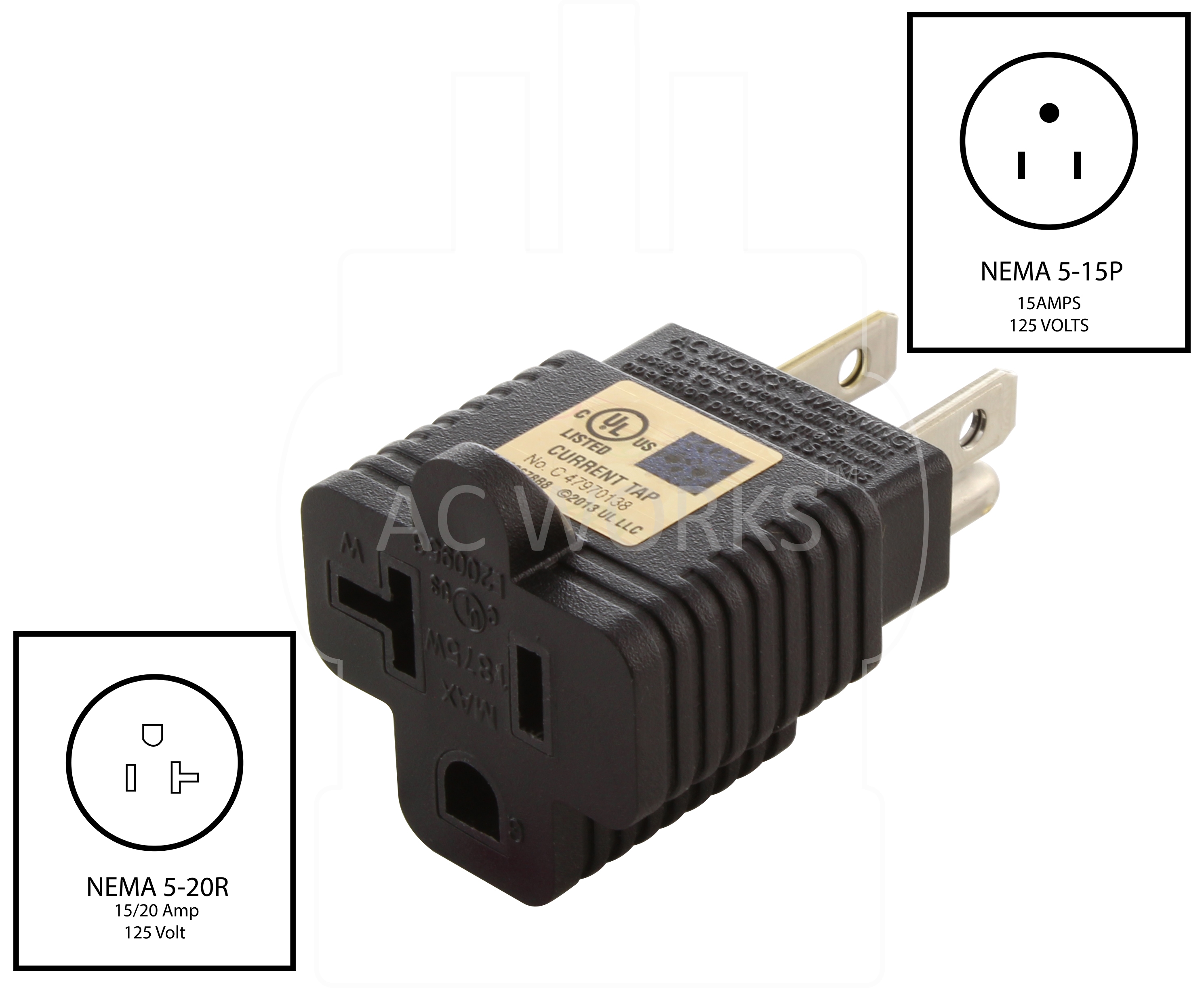 5xPCS 15 Amp Household AC Plug to 20 Amp T Blade Adapter,Nema 5-15P to 5-20R 
