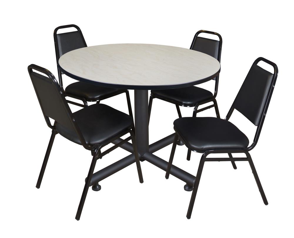 Regency Kobe 36-Inch Round Breakroom Table Maple Black and 4 Zeng Stack Chairs 