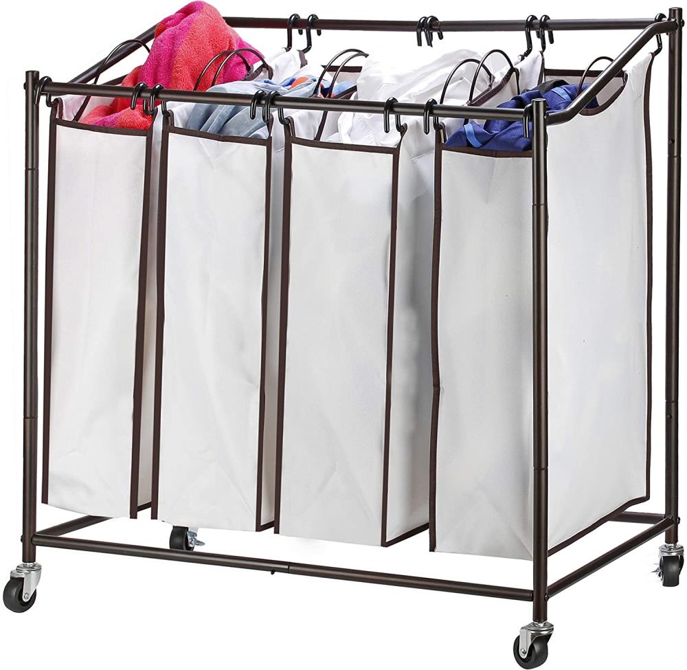 3 Bin Laundry Room Sorter Hamper Basket with Wheels Heavy-duty Rust-resistant 