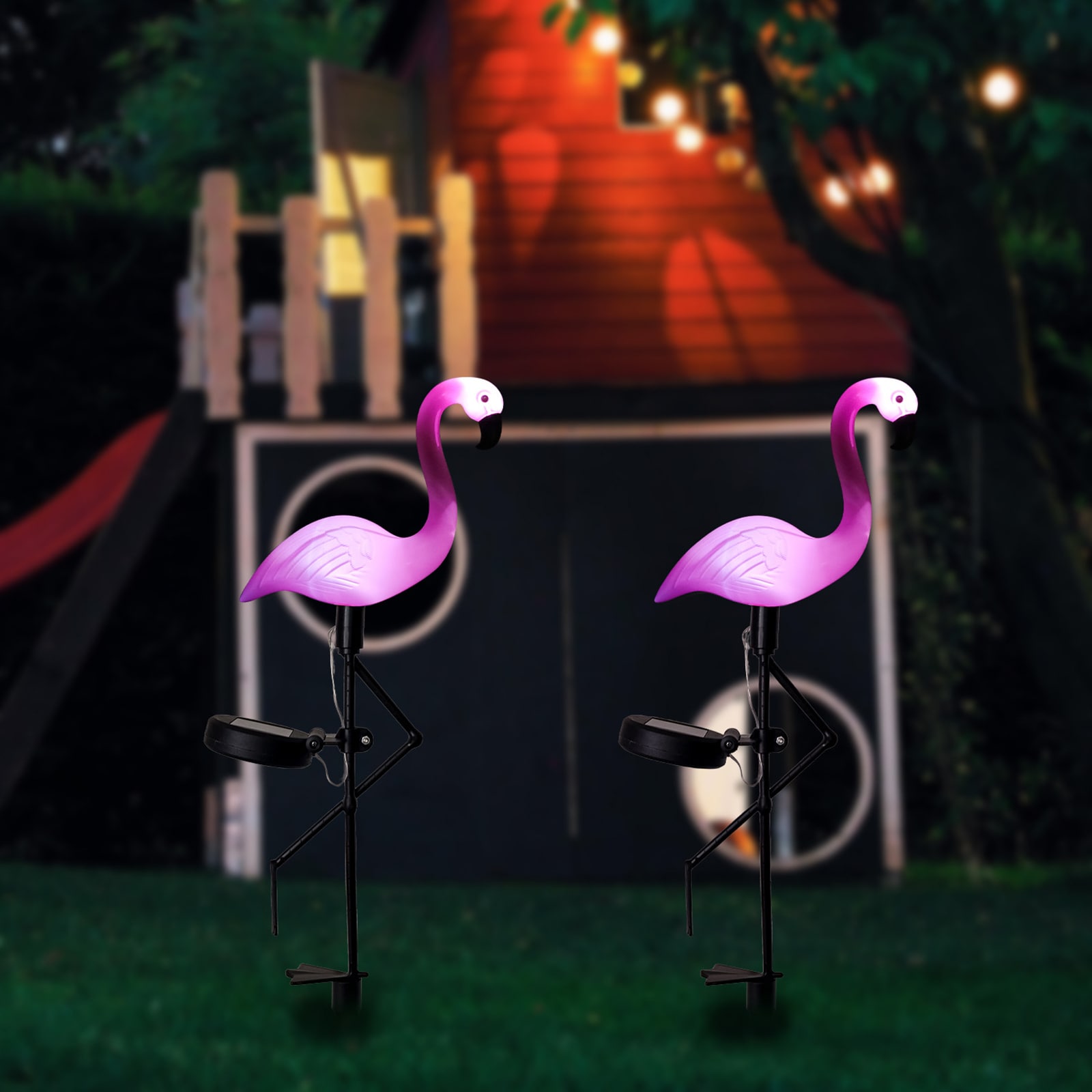 Solar Power Pink Flamingo Lawn Dector Garden Stake Landscape Lamp Outdoor Light 