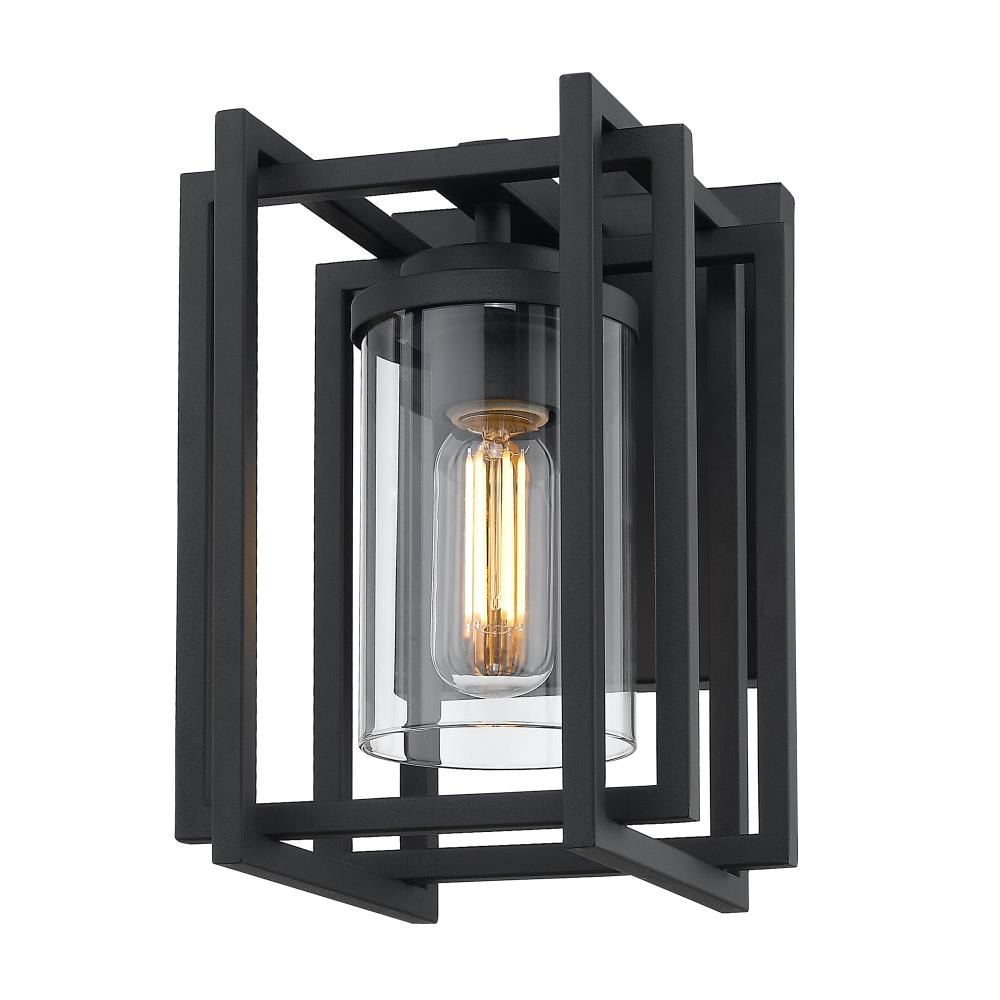 Retro Style Glass Metal Lantern Large Garden Gate Wall Light Fixture Black/Brass 