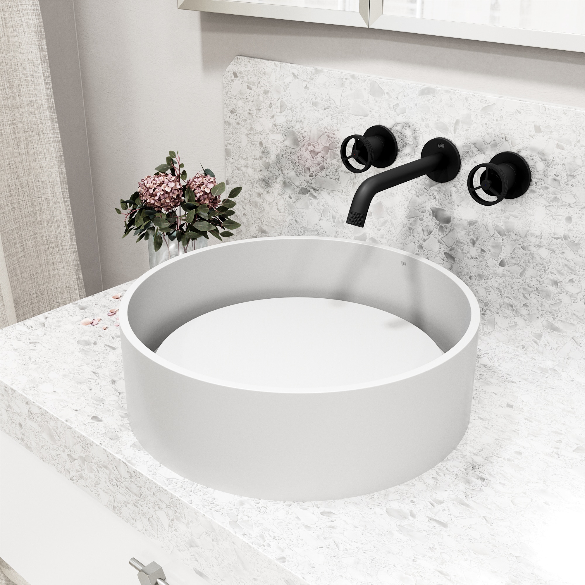 VIGO Cass Matte Black 2-handle Wall-mount WaterSense Low-arc Bathroom Sink Faucet