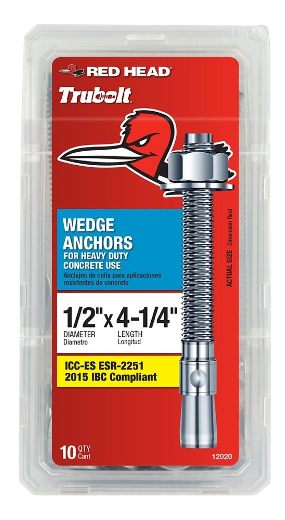 11020 Red Head 1/2" x 4-1/4" Heavy Duty Solid Concrete Wedge Anchors 10-Pack 