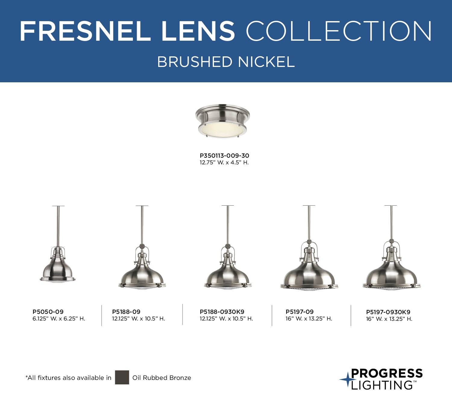 Progress Lighting P5197-09 Fresnel Collection 1 Light Pendant Brushed Nickel