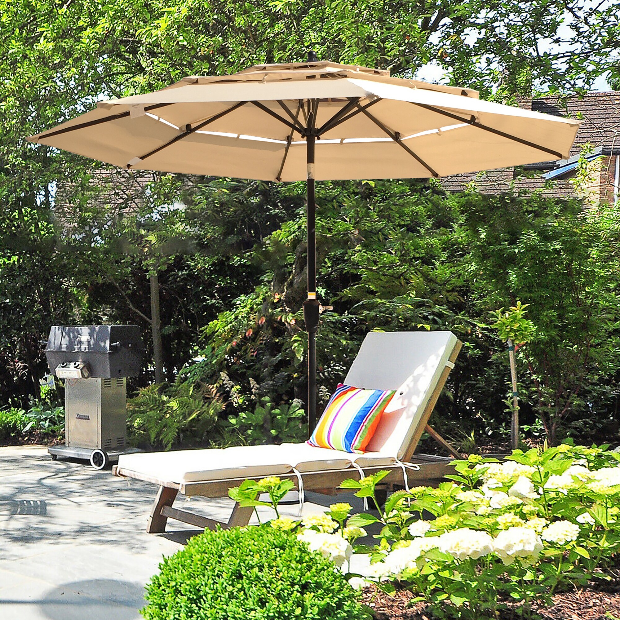 6.3 ft Outdoor Patio Umbrella With Crank Tilt Market Garden Sun Sunshade Vent 