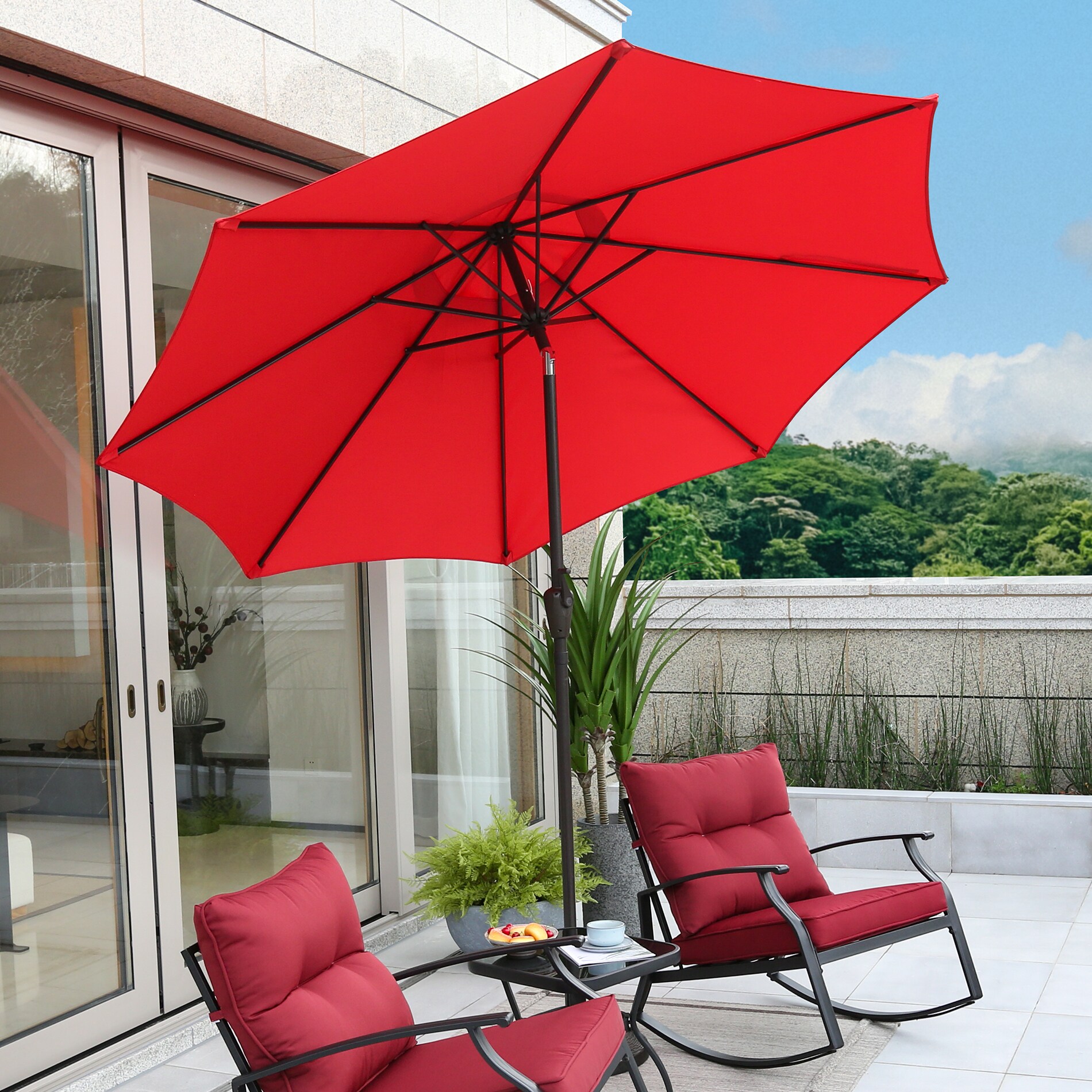OUTDOOR CANTILEVER UMBRELLA 9 Ft Red Tilting Canopy Steel Frame Patio Parasol 