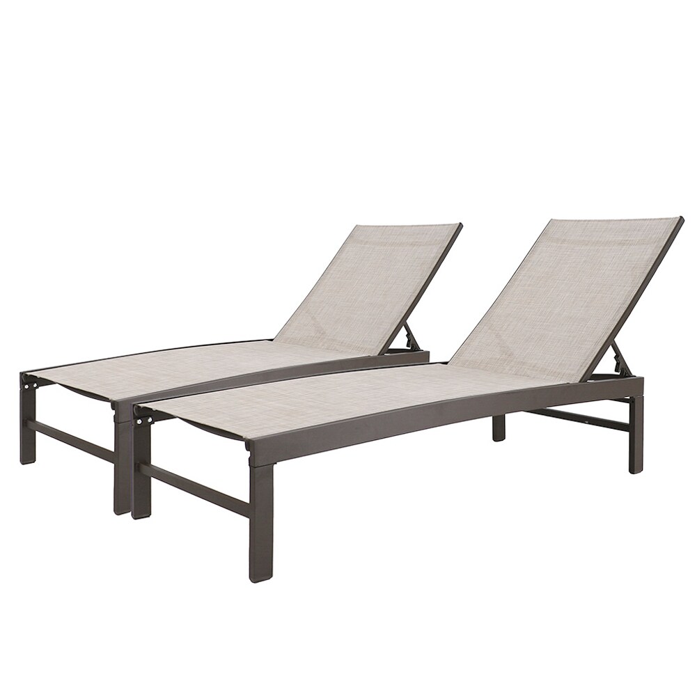 spoor Helemaal droog Frustrerend Crestlive Products Patio chaise lounge Set of 2 Aluminum Frame In Brown  Finish Metal Frame Stationary Chaise Lounge Chair(s) with Off-white  Textilene Fabric Sling Seat in the Patio Chairs department at Lowes.com
