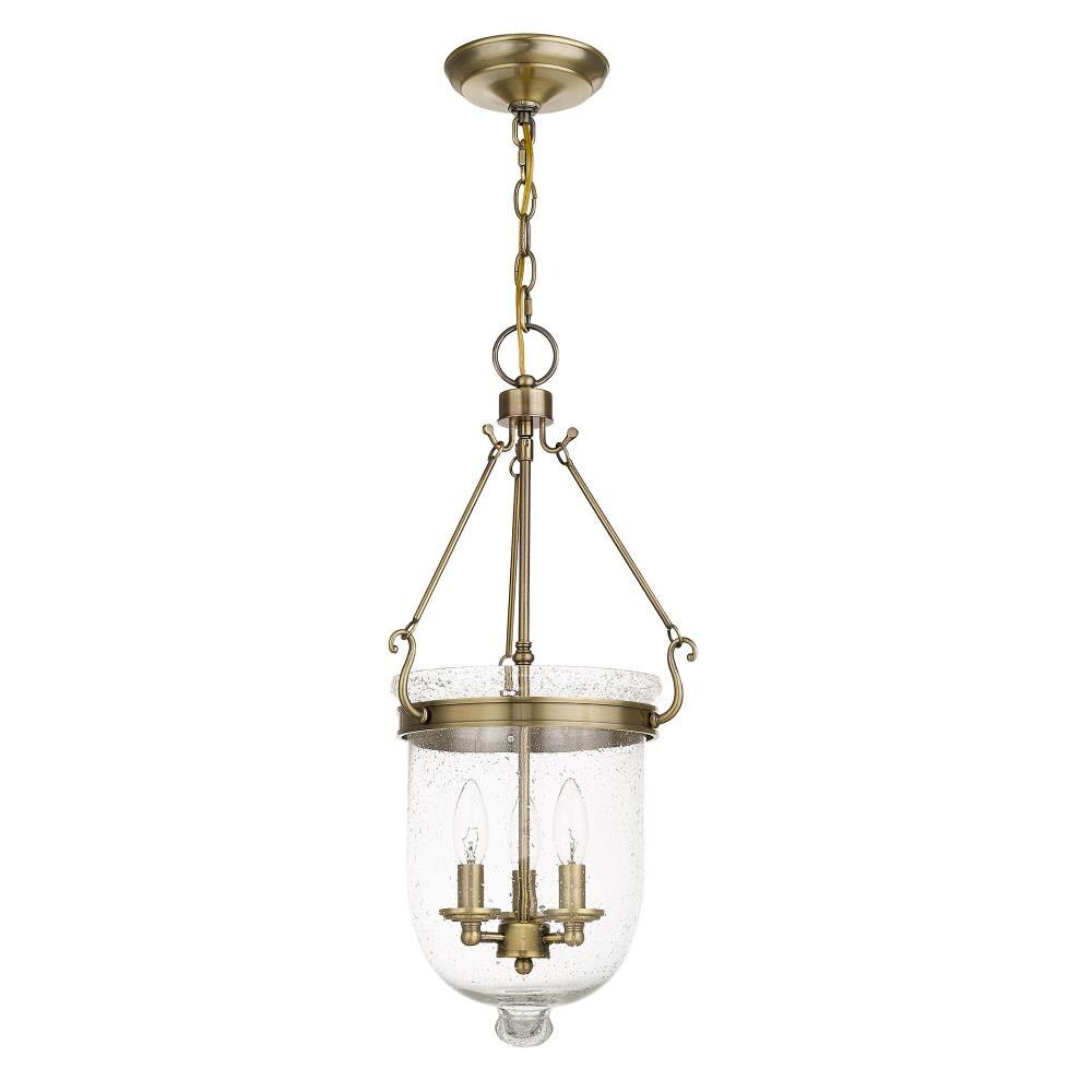 Three Light Chain Hanging Lantern Antique Brass Finish with Seeded Glass Livex Lighting 5083-01 Jefferson