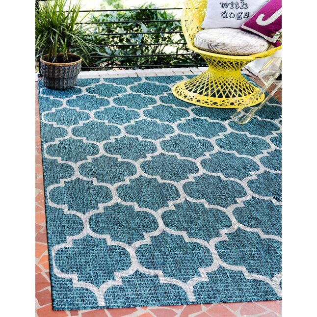 Unique Loom Trellis Collection Casual Moroccan Lattice Transitional Indoor and Outdoor Flatweave Area Rug Teal/Gray 4 ft x 6 ft 