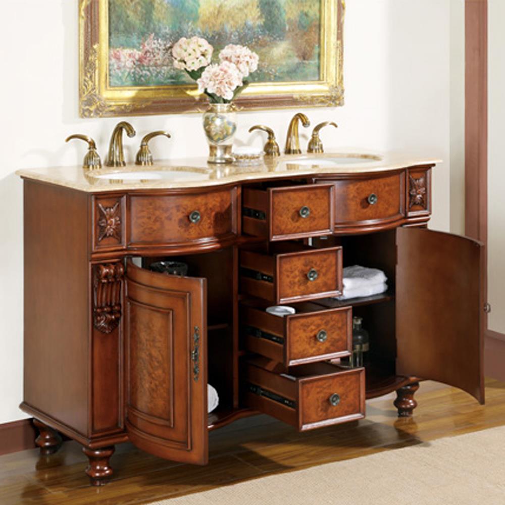 Silkroad Exclusive Juliana Natural Cherry Double Sink Vanity With ...