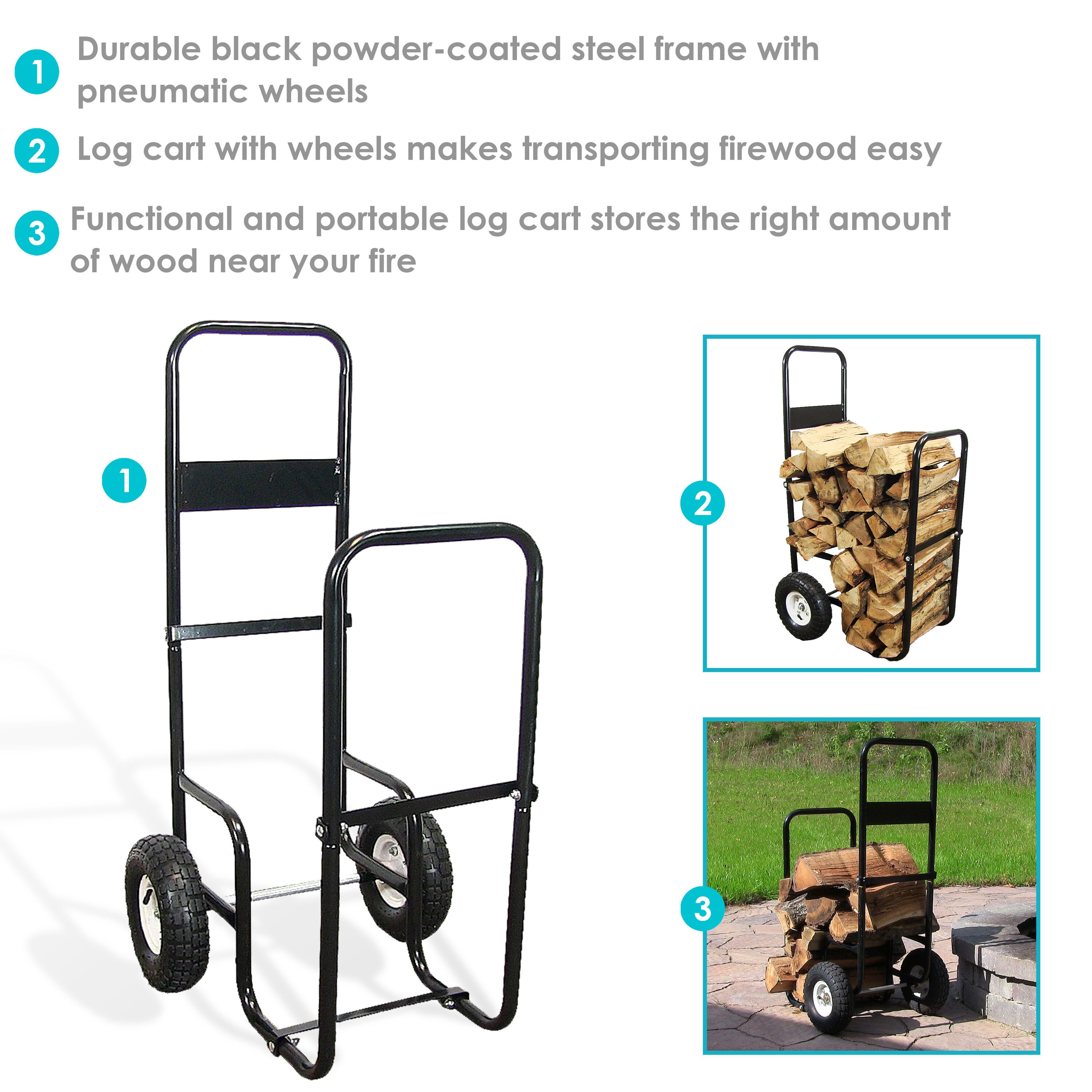Rolling Dolly Hauler Outdoor Wood Rack Storage Mover Sunnydaze Firewood Log Cart Carrier with Heavy Duty Waterproof Cover COMBO 
