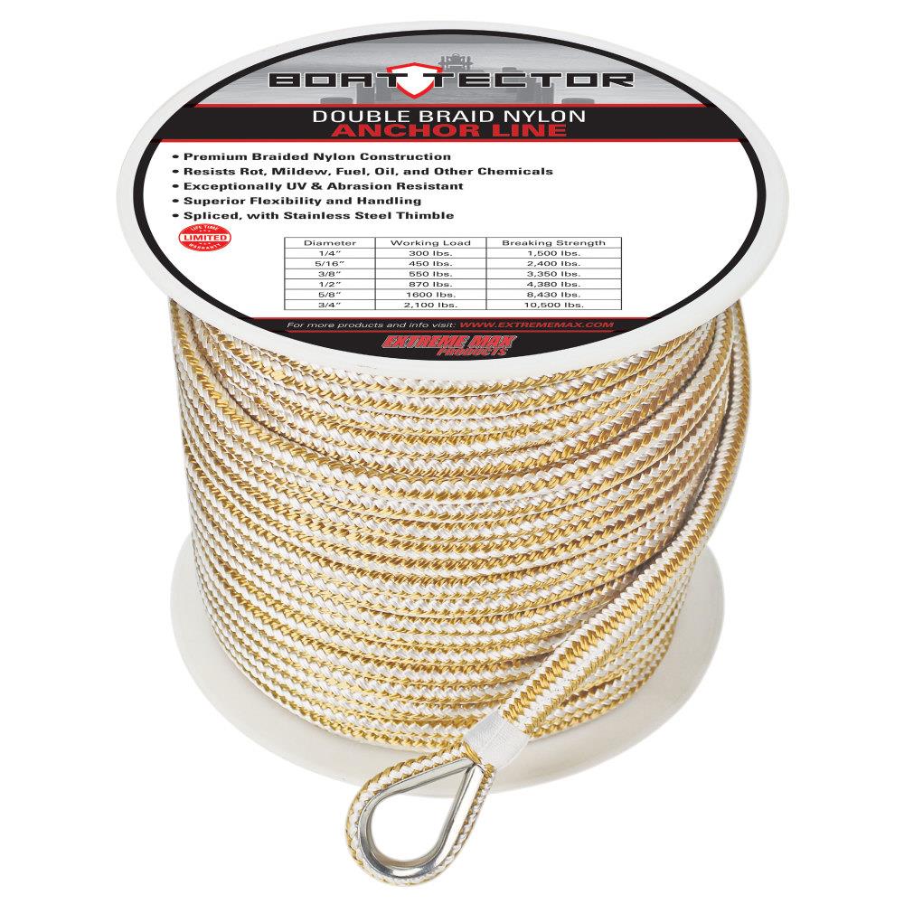 NovelBee 1/2 inch Double Braid Nylon Rope with 1/4 Inch x 15 Feet Galvanized Chain for Boat Anchor Rope and Dock Line 