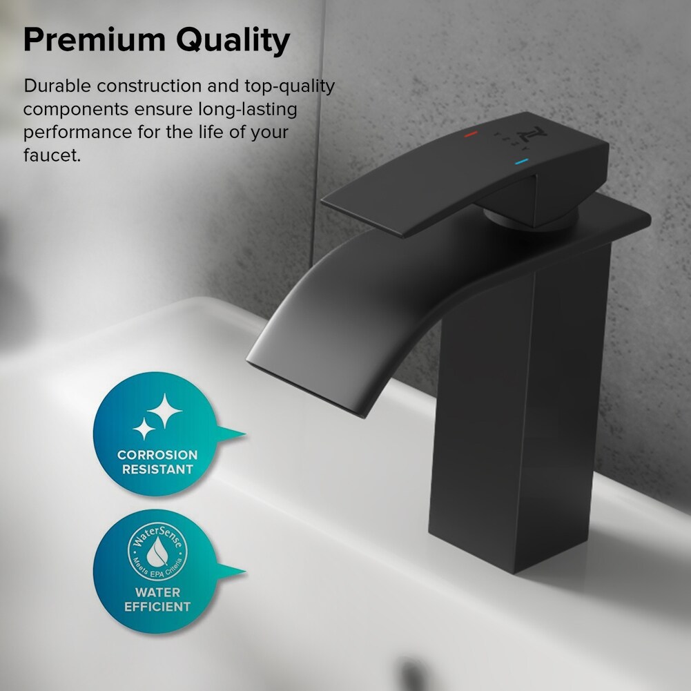 YZZY Black 1-handle Single Hole WaterSense Mid-arc Bathroom Sink Faucet with Drain