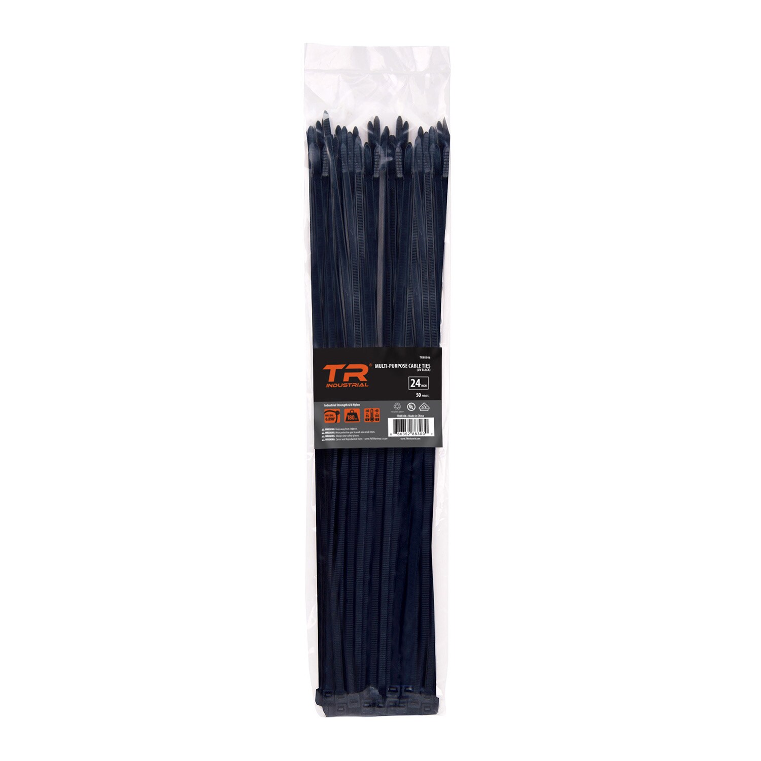 24" MADE IN USA INDUSTRIAL BLACK WIRE CABLE ZIP UV NYLON TIE WRAPS 50 PACK 